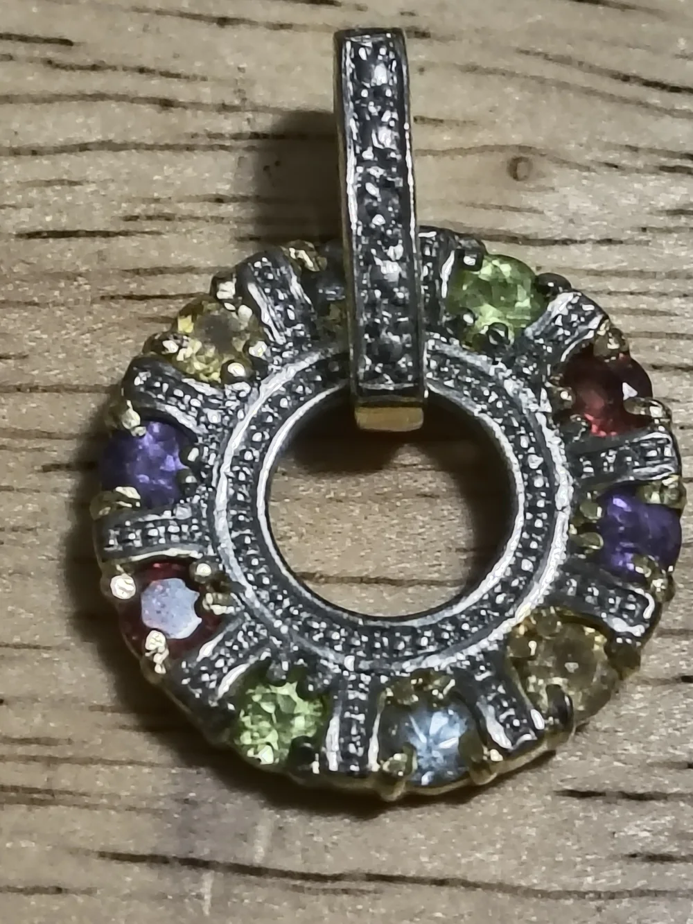Beautiful DBJ Gold Over Sterling Multi-Gemstone Pendant Signed DBJ 925